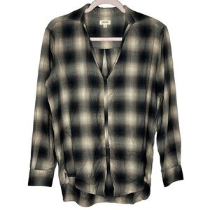 Crippen Plaid High Low Button Down Long Sleeve T-Shirt